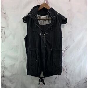 Velvet Graham Spencer Vest Womens Small Black Hooded Faux Fur Zip Odela Military
